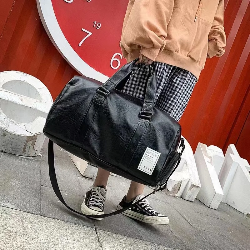Fashion Pu Leather Luggage Bag Shoes Packet Travel Duffels Outdoor Sport Weekend Bag Training Fitness Duffle Shoulder
