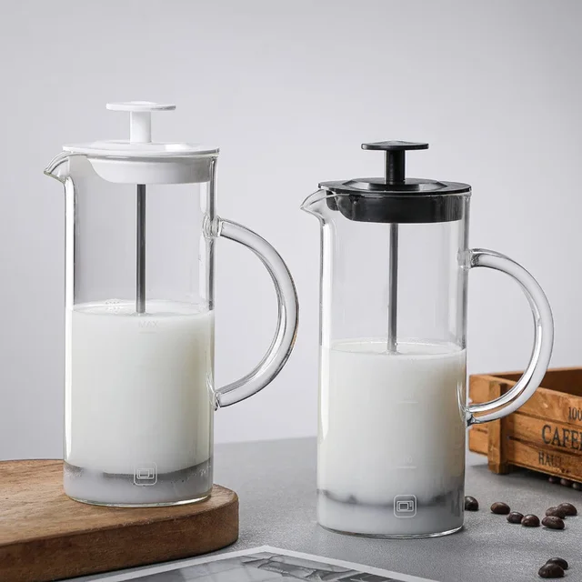 Manual Milk Frother Glass Milk Foamer Coffee Pot Glass Mesh French Press Coffee Maker Frother Jug Mixer Creamer Kitchen Tools