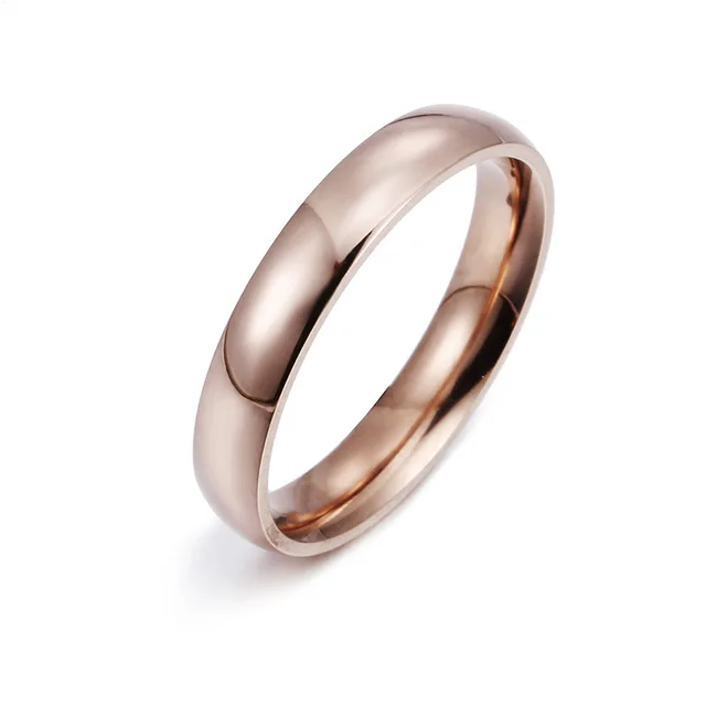 Simple Fashion Style Smooth Stainless Steel Rings Classic Gold Color Couple  For Women And Men Wedding Engagement Jewelry 4mm Rose Gold