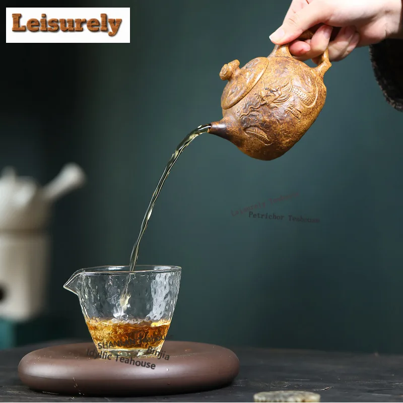 270ml Yixing Purple Clay Teapots Handmade Dragon Fish Pot Raw Ore Wood-fired Porcelain Mud Kettle Chinese Zisha Tea Set Craft