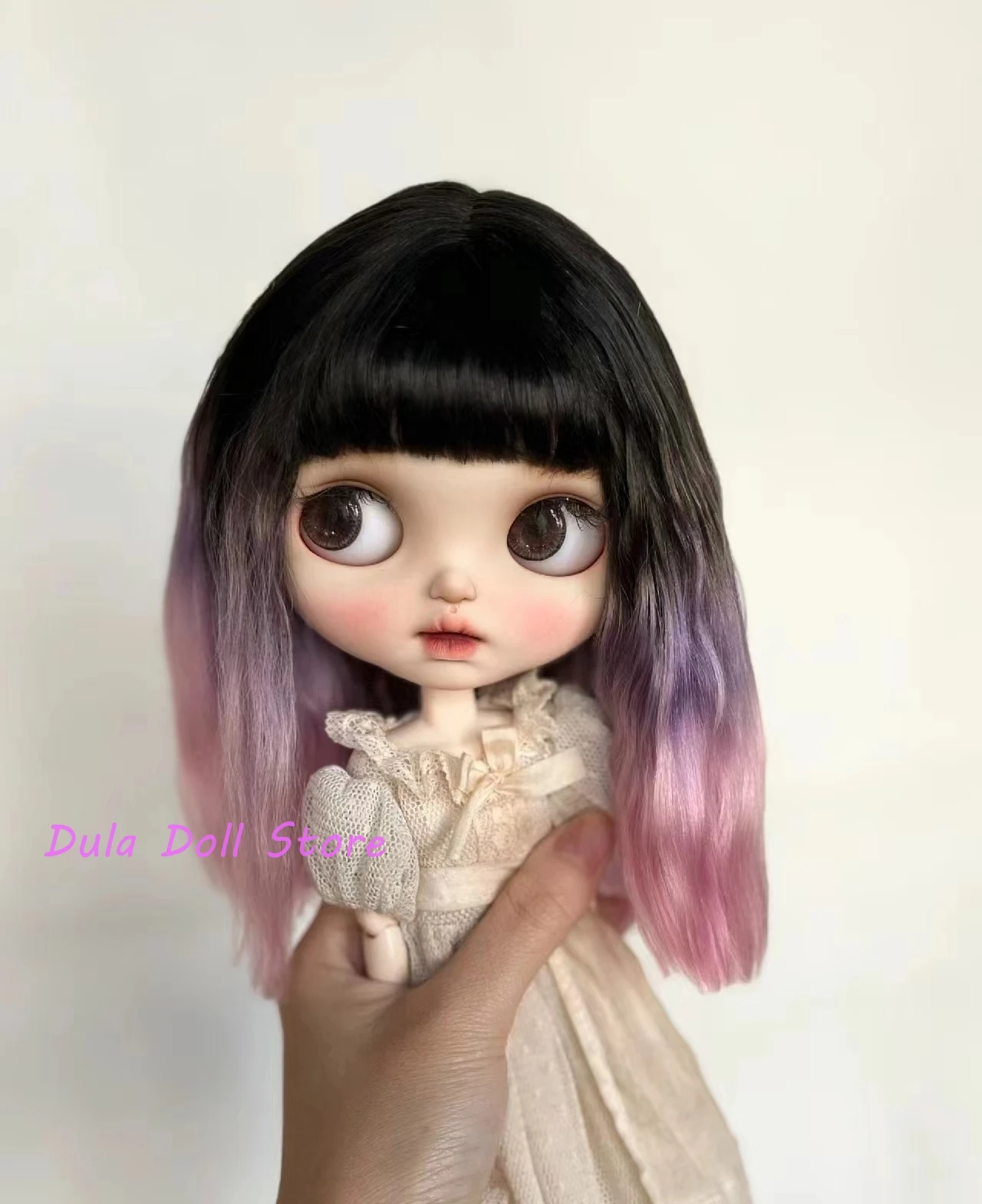 Фото Кукольные парики Dula для Blythe Qbaby, натуральные мохеровые волосы с переходом цвета, Твердые швы для головы 9-10 дюймов №5