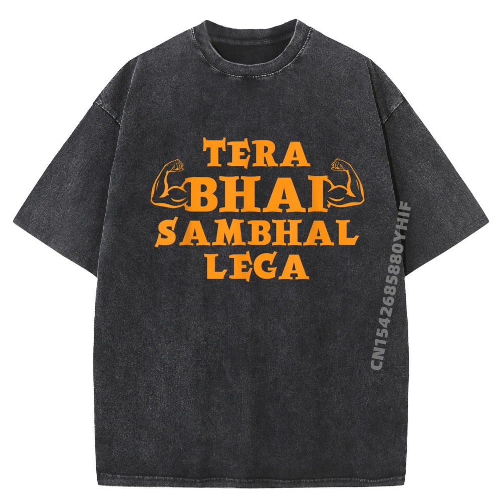 Tera Bhai Sambhal Lega Bollywood Summer 100% Cotton Round Collar Tops & Tees Short Sleeve Geek Tees Special Slogan Men T-shirt Tera Bhai Sambhal Lega Bollywood Memes_B2967 black