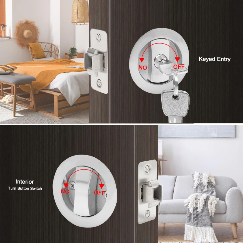 Round Sliding Door Lock Sliding Barn Door Lock Latch Embedded Matte Black Privacy Pocket With Keys