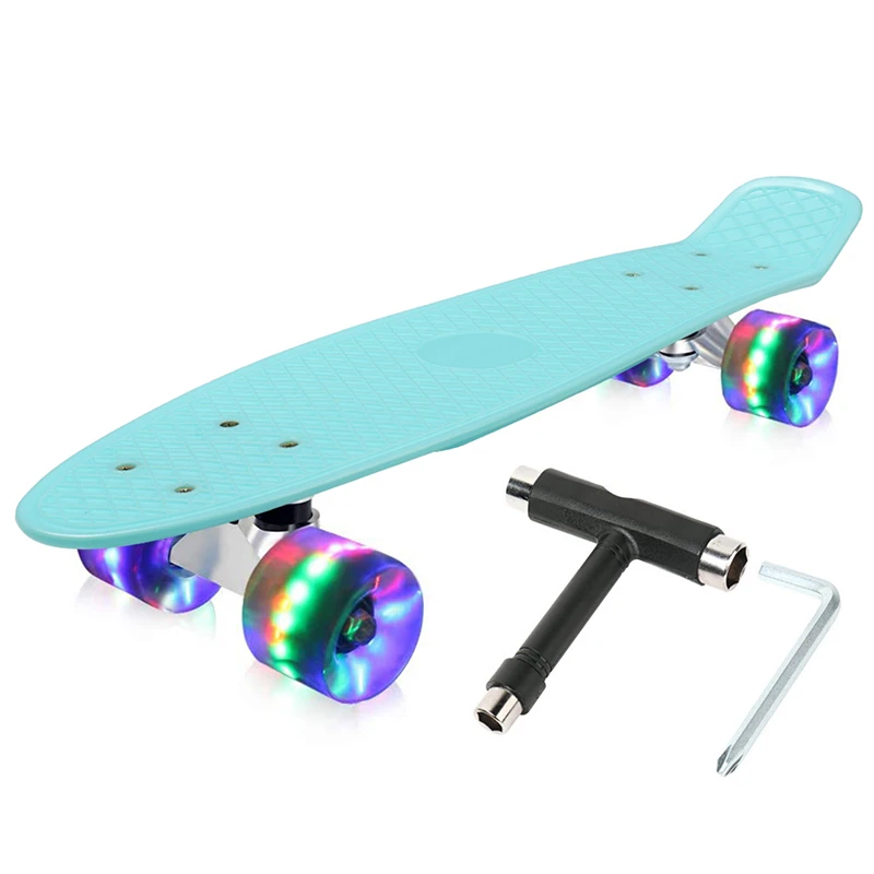 

22 Inch 4 Wheels Flashing Skateboard Fish Board Single-Warp Mini Longboard For Beginner Boys Girls Adult 4-Wheel Kick Scooters