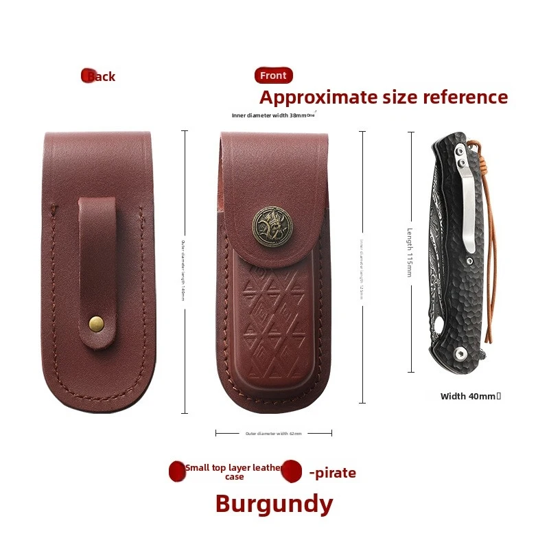 Handcrafted Genuine Leather Folding Knife Case - Durable Cowhide Side-Mounted Protective Storage Sleeve