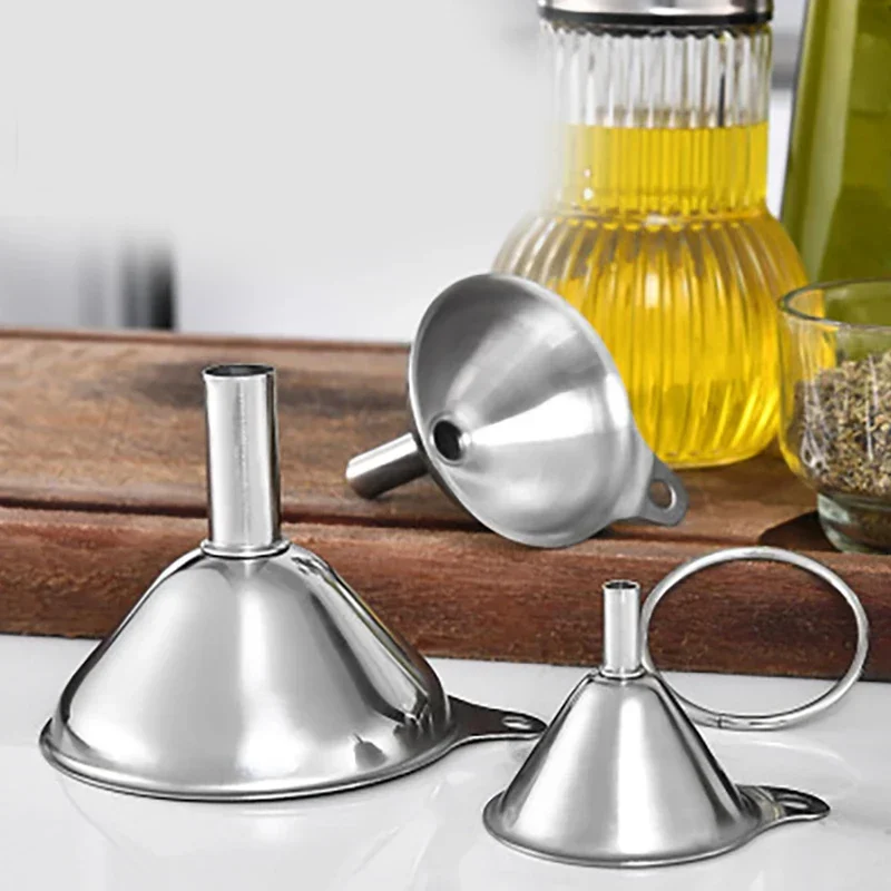 3Pcs/set Stainless Steel Funnel Portable Cone Funnel Pour Oil Wine Liquid Hopper Multi-Use Kitchen Funnel For Liquid Oils Powder