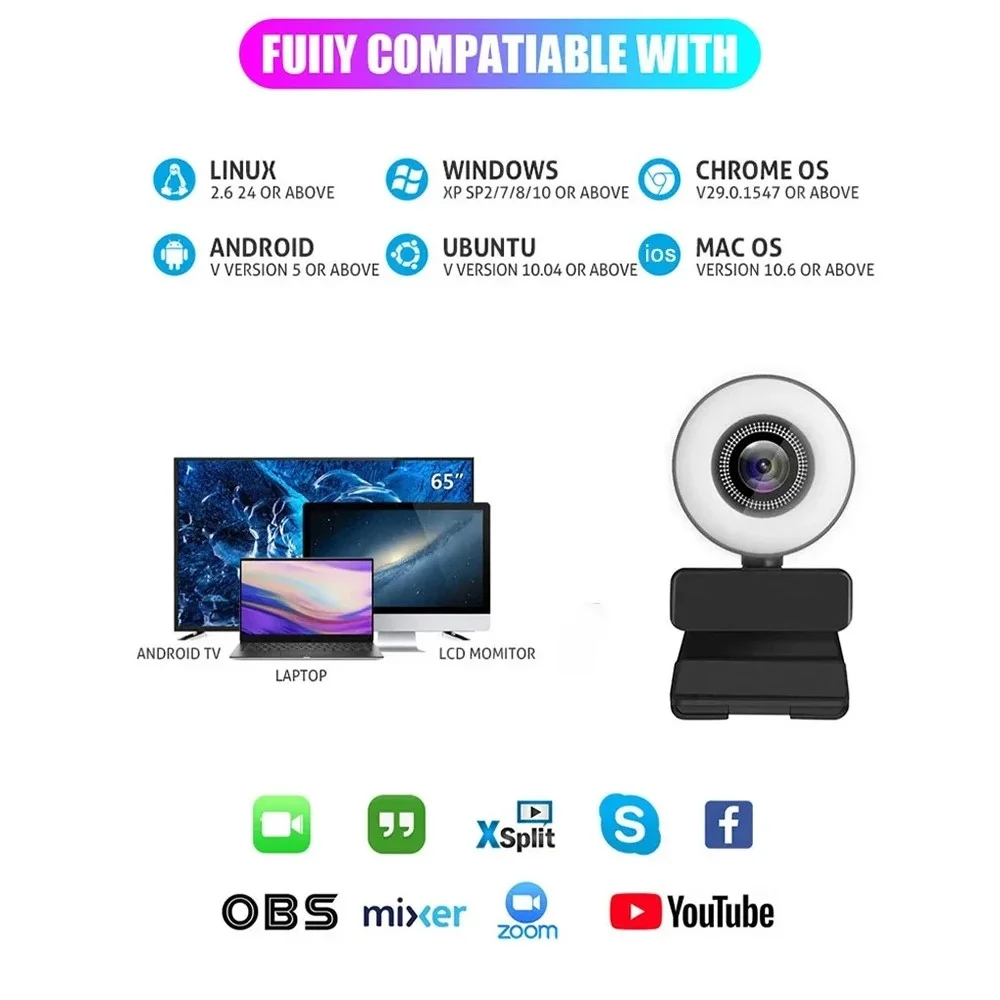 4K 2K 1080P Webcam Light Control Full HD 8MP Webcam PC Laptop Auto Focus Live Streaming Flexible with Microphone Live Broadcast 5