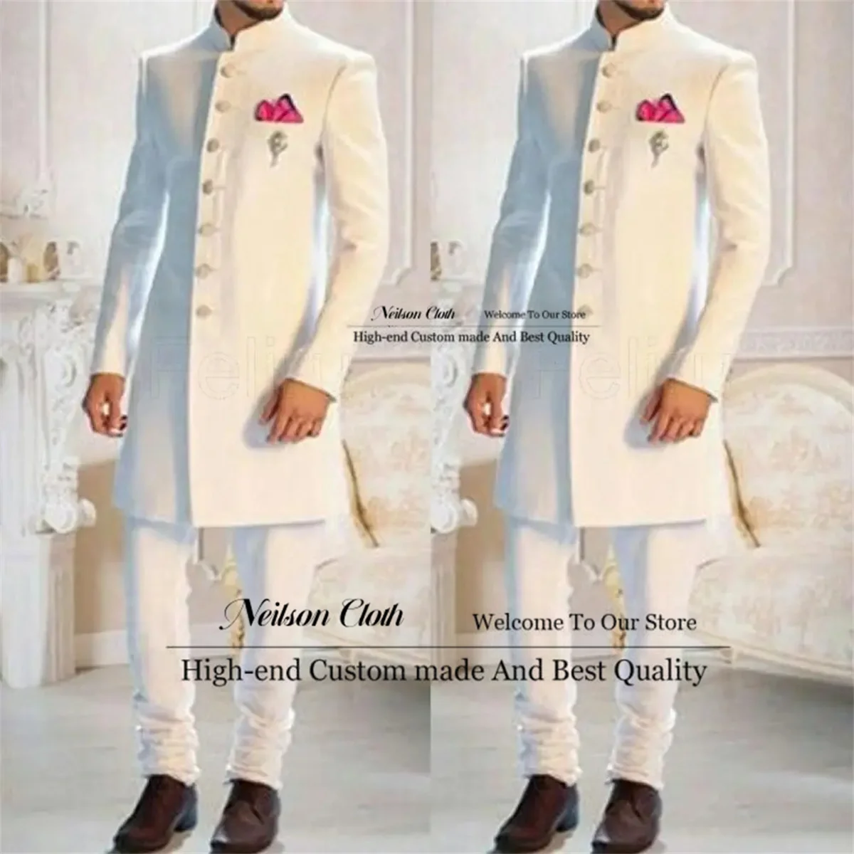 

New Fashion White Male Prom Blazers Classical Long Coat Groom Wedding Tuxedos 2 Pieces Sets Men Suits Slim Fit Costume Homme