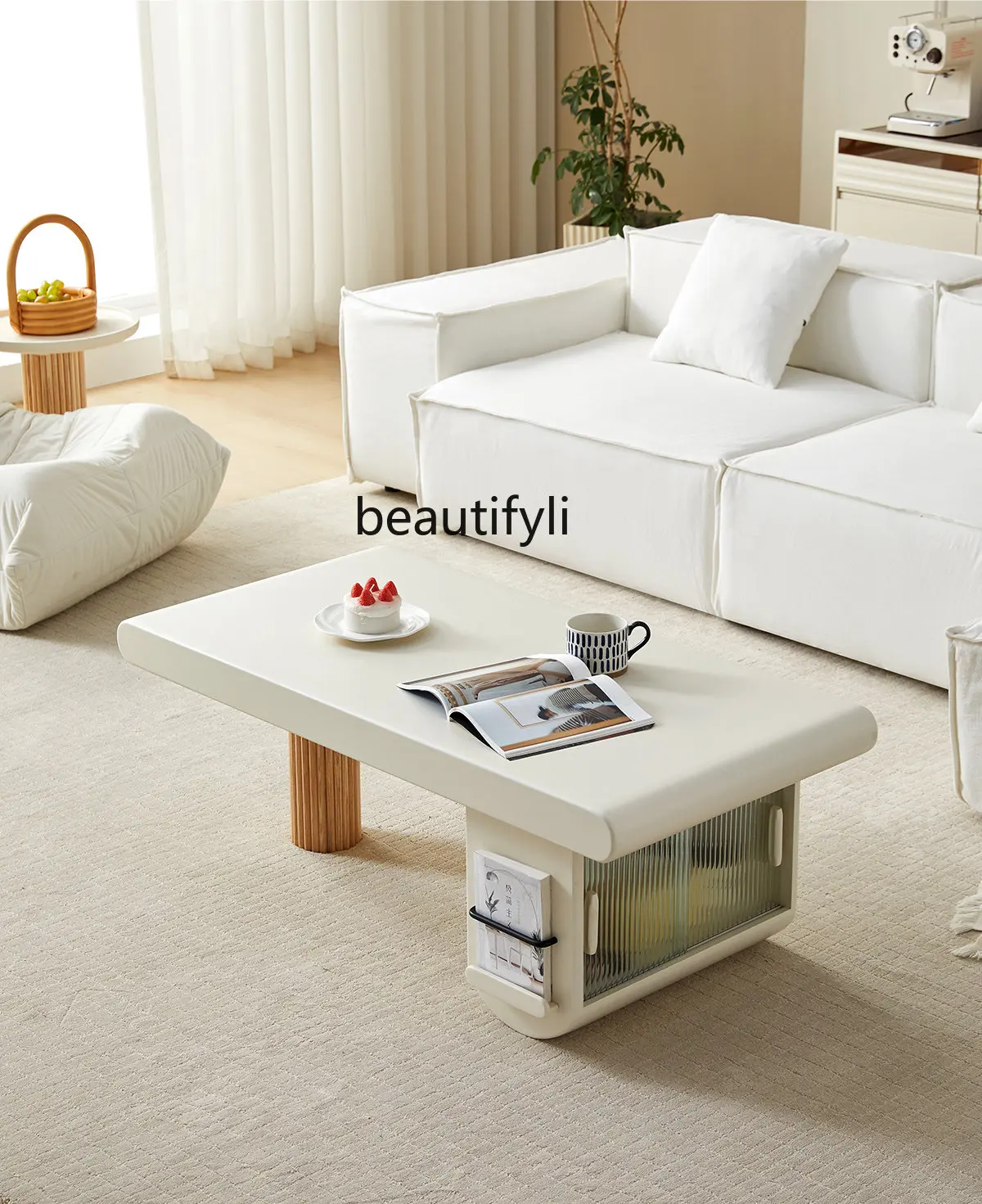 

Solid Wood Tea Table Rectangular Mobile Small Tea Table Living Room Home Small Apartment Coffee Table Short Table
