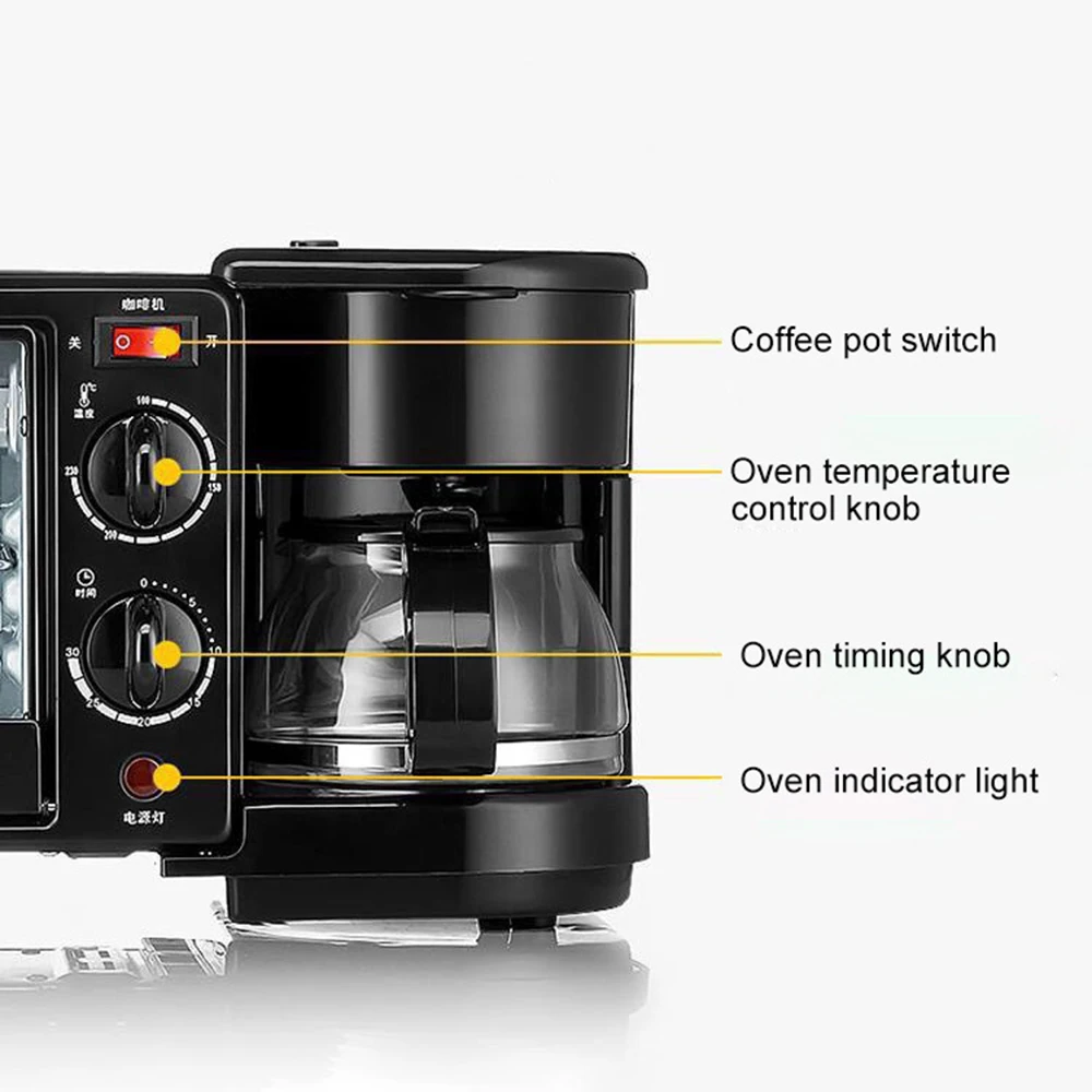 3 In 1 Multi-functional Non-stick Frying Pan Electric Oven Coffee Maker Roaster Home Automatic Breakfast Maker Toaster Hot Milk breakfast maker
