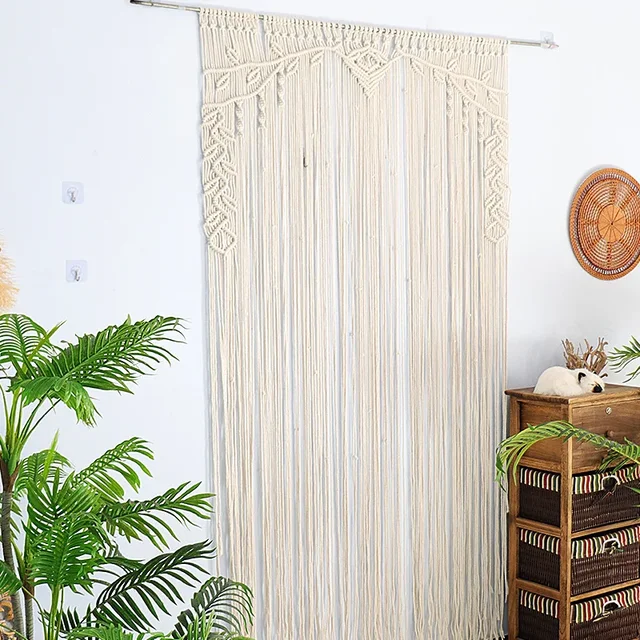 Handmade Cotton Rope Woven Curtain Tassel Tapestry Decorative Door Curtains Homestays Wall Creative Background Partition Curtain 4