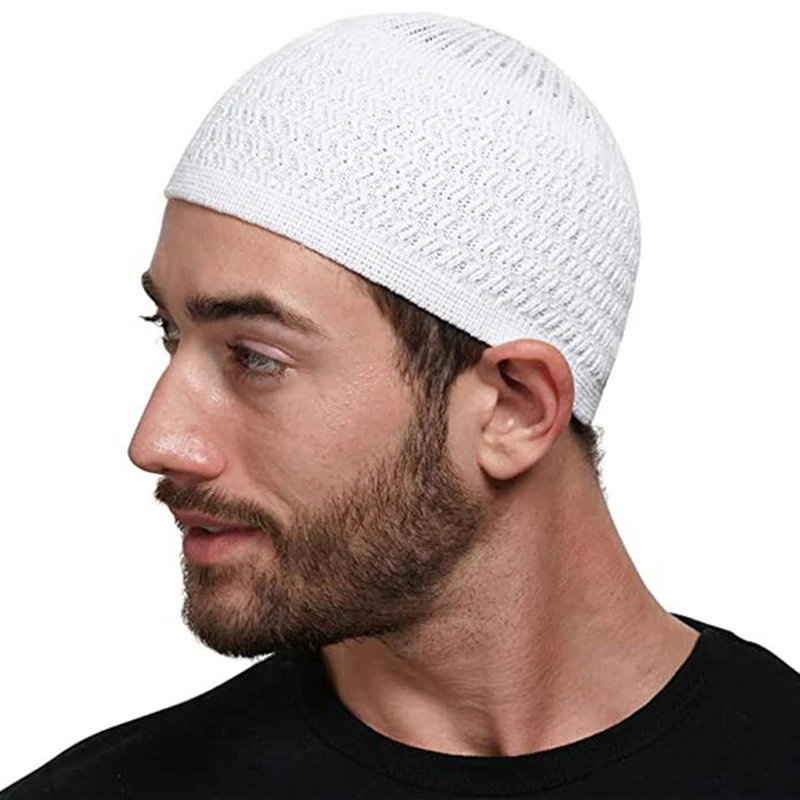 Winter Knitted Muslim Men's Prayer Hat Unisex Breathable Elastic Brimless Hat Islamic Ramadan Jewish Men's Wrap Skullies
