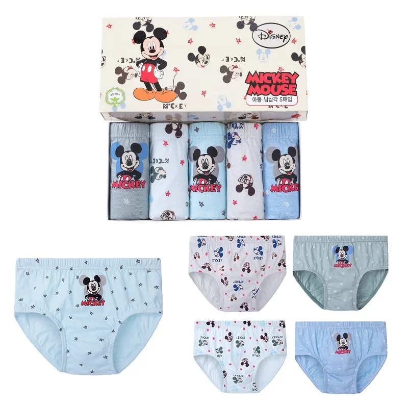5pcs/box Cartoon Disney Mickey Mouse Underpants Cotton Breathable Comfortable Kids Boys Underwear 1-14 Years