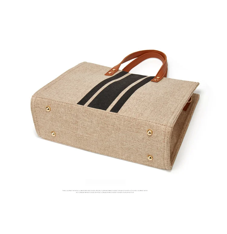 Porte-documents portable pour femmes, version coréenne, nouvelle version minimaliste rayée, toile de grande capacité, épaule simple diagonale, 2024_voghion.com