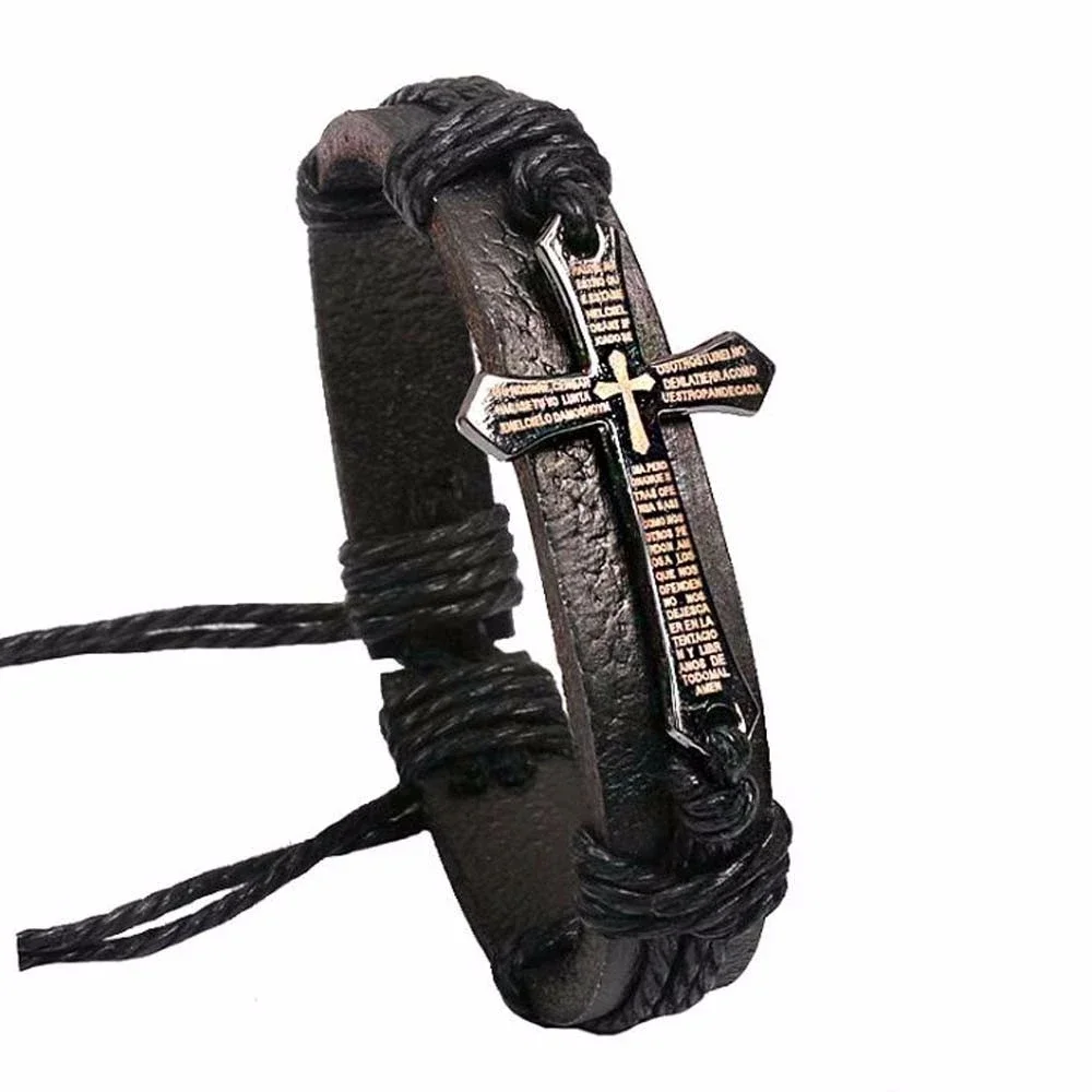 Vintage Punk Adjustable Cross Jesus Bracelets Men Women Simple