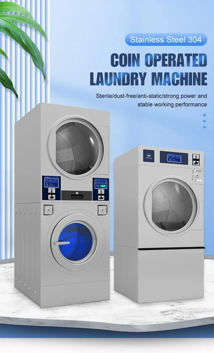 Fully Automatic Commercial Industrial Washing Machine for Laundry Shop 22kg Coin Operated Washer Extroctor Hard Mount 6