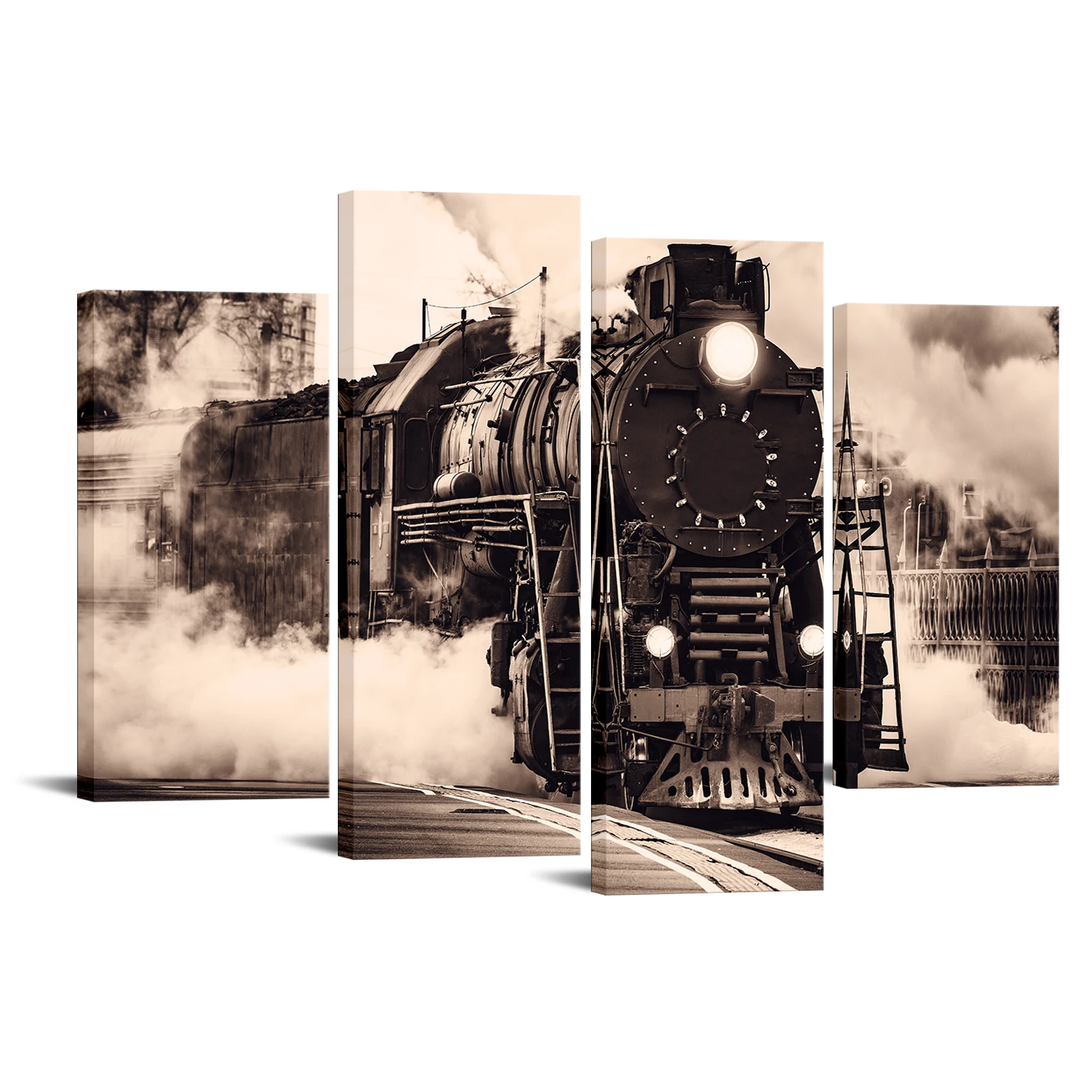 

4 Pieces Steam Train Wall Art Posters Black and White Print Canvas Painting Modern Style Picture Living Room Home Decor