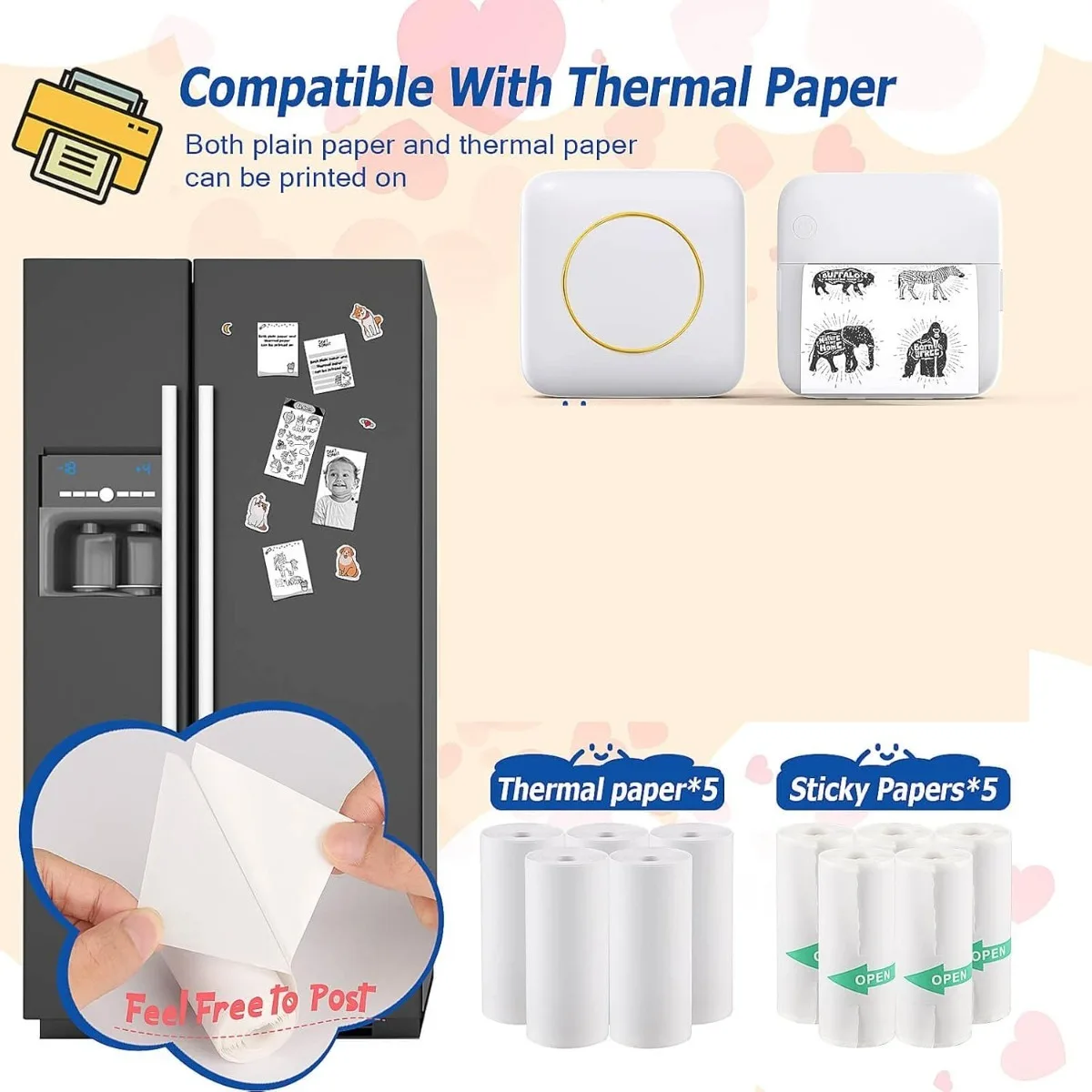 Wireless Mini Thermal Printer - Portable Label Maker, 200dpi High Resolution, USB Rechargeable, App Connectivity, No Ink Needed