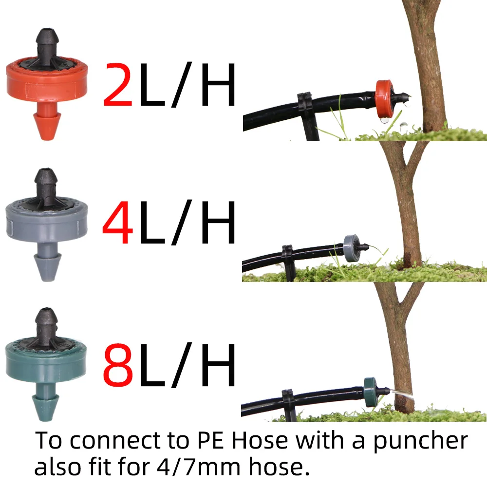 RBCFHl 20PCS 2L 4L 8L/H Pressure Compensating Drip Irrigation Emitter Dripper Garden Greenhouse 4/7MM 1/4INCH PE Watering Hose