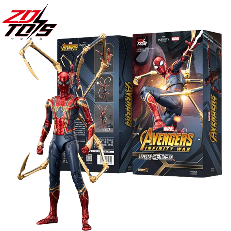 1/10 ZD Original 18cm The Avengers Marvel Spider-Man Iron Spider Peter Parker Collection Anime Doll Action Figure Model Kids Toy