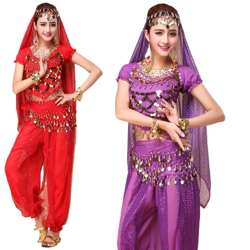 

Chiffon Bollywood Costume Women Indian Dance Set Saree Belly Dance Costumes Performance Dance Wear Carnival Costume