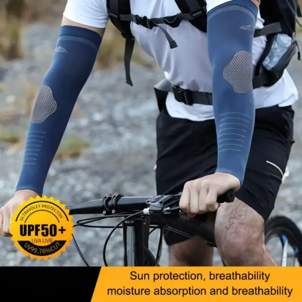 Ice Silk Sunscreen Sleeves Men's Cycling Sports Elastic Arm Guards Quick-drying Sweat-absorbent Cooling Sleeves Cover 2PCS
