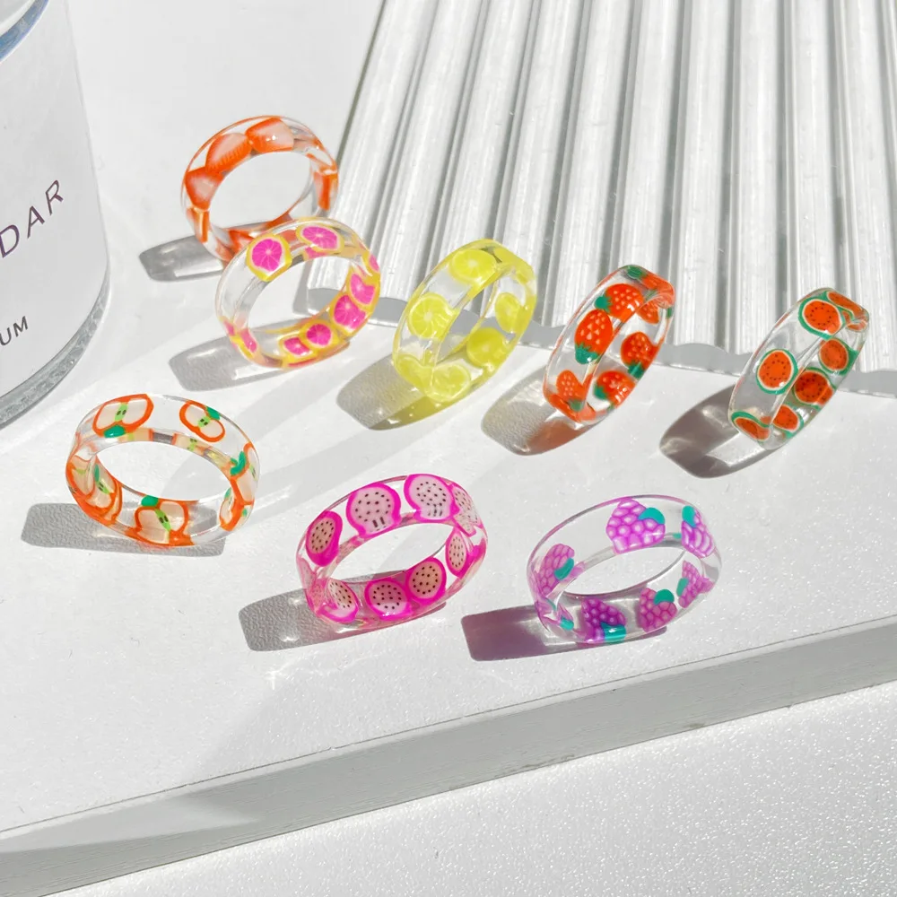 New Fruit Resin Ring  Jewelry Anneaux for Men Women Creative Personality Acrylic Anillos Aesthetic Anel Trend Accessories Gift 2
