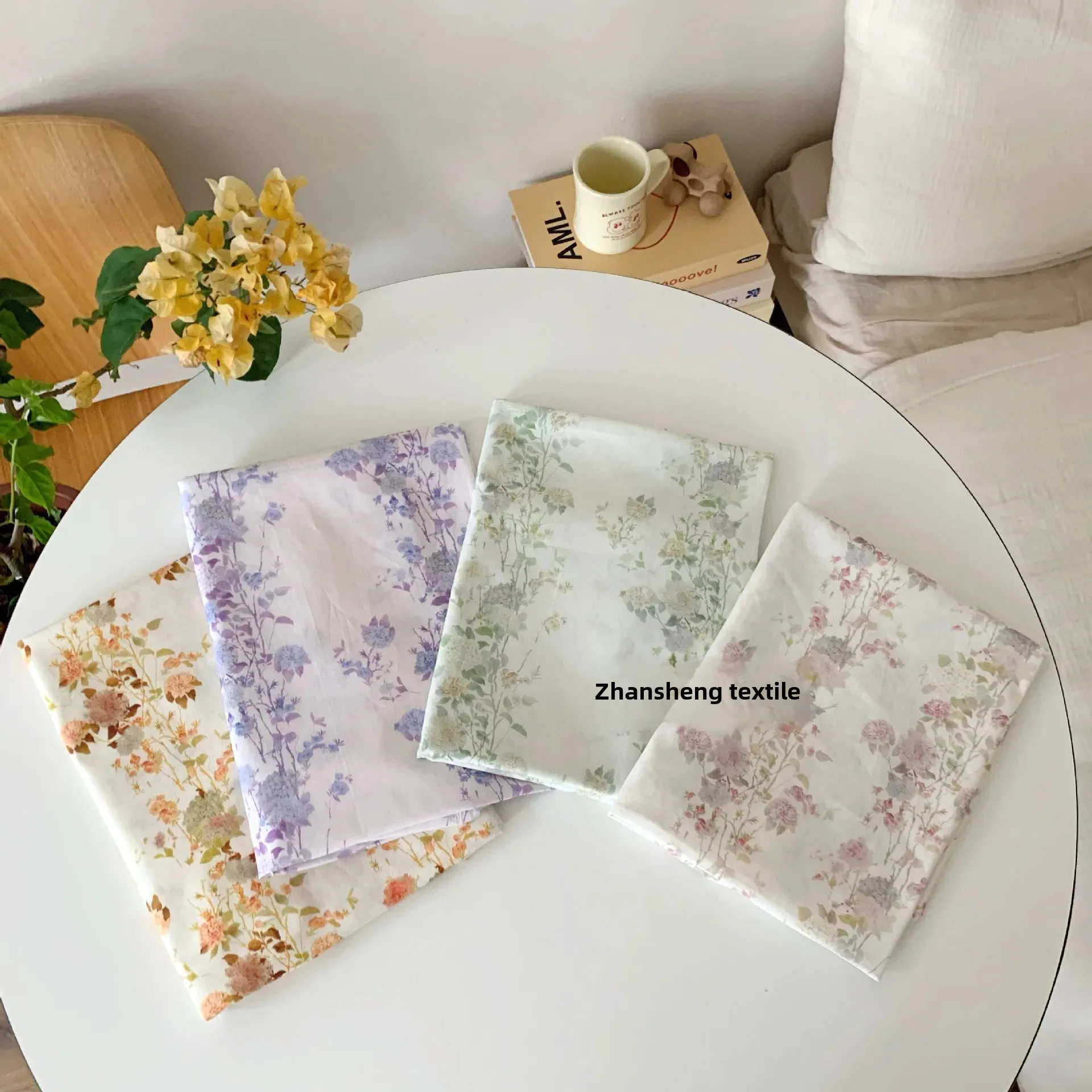 Pure Cotton Digital Print Fabric Cute Pink Striped Floral Korean Style Children's And Women's Dresses Clothing Accessories