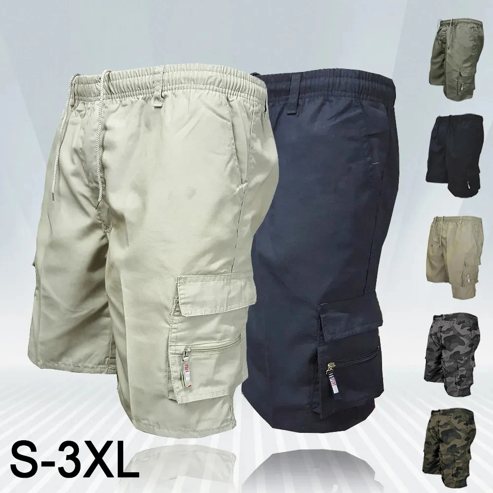 2023 New Men's Cargo Solid Shorts Mens Tactical Pants Casual Big Pocket Sports Slacks Cargo for Male