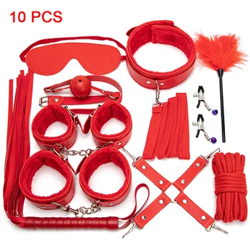 Bondage SM BDSM Set Adults Sex Toys For Women Men Handcuffs Nipple Clamps Whip Spanking Sex Metal Anal Plug Vibrator Butt Bdsm 6