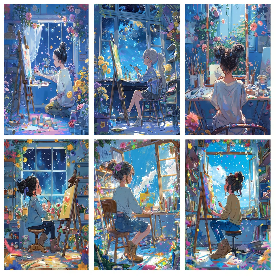 ハンドペイント　風景画 ハンドペインティング漫画の花ドリームペインター風景画数字