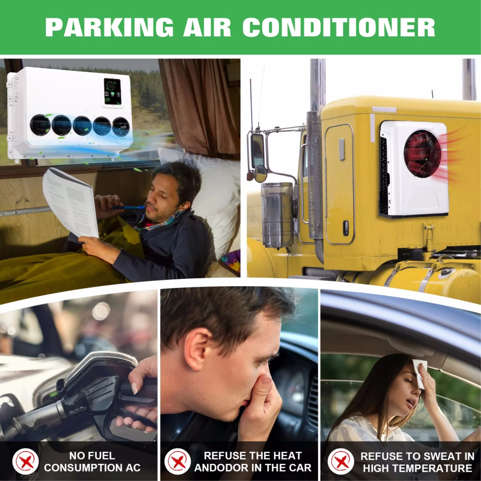 RV65F Universal 12V/24V DC Electric Air Conditioner, for RV Truck Excavator Engineering Vehicle Agricultural Vehicle Bus Van