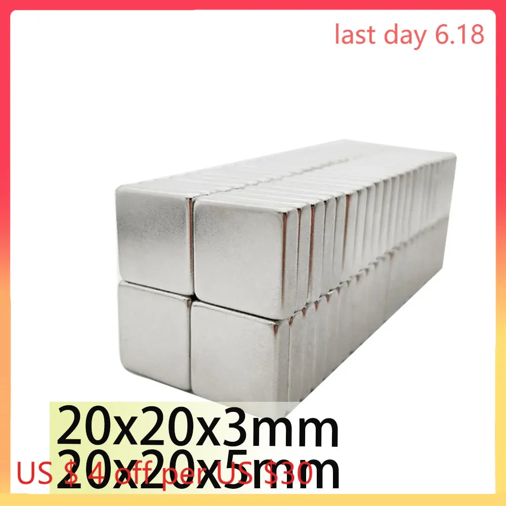 N35 20x20x3  20x20x5 Neodymium Bar Block Strong Rare earth Magnets Search Magnetic Bar Ndfeb Square Project Fridge 20*20 Magnet
