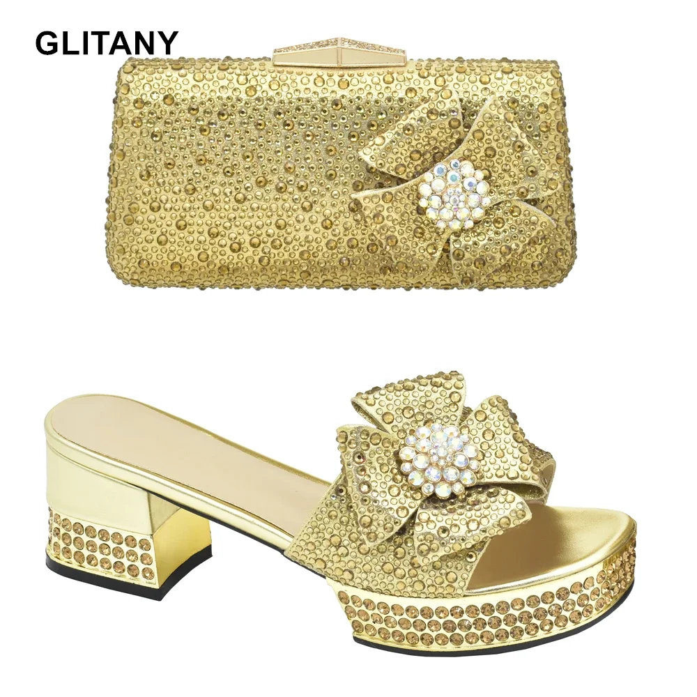 

New Fashion African Shoe and Bags Women Italian Luxury Shoes Women 2023 Nigerian Shoes and Matching Bags Sets with Rhinestone