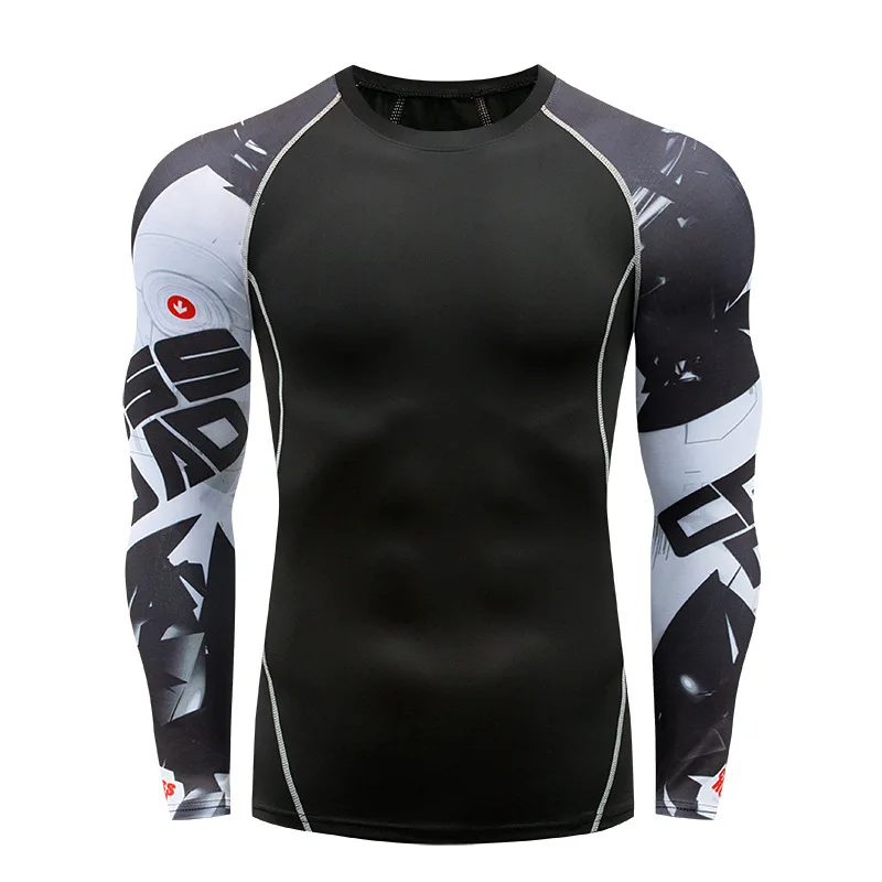 

22 Colors Men's Long Sleeve Fitness Print T Shirt Running Training Sports Tights Tops Fast Drying Elastic Sportswear Tees