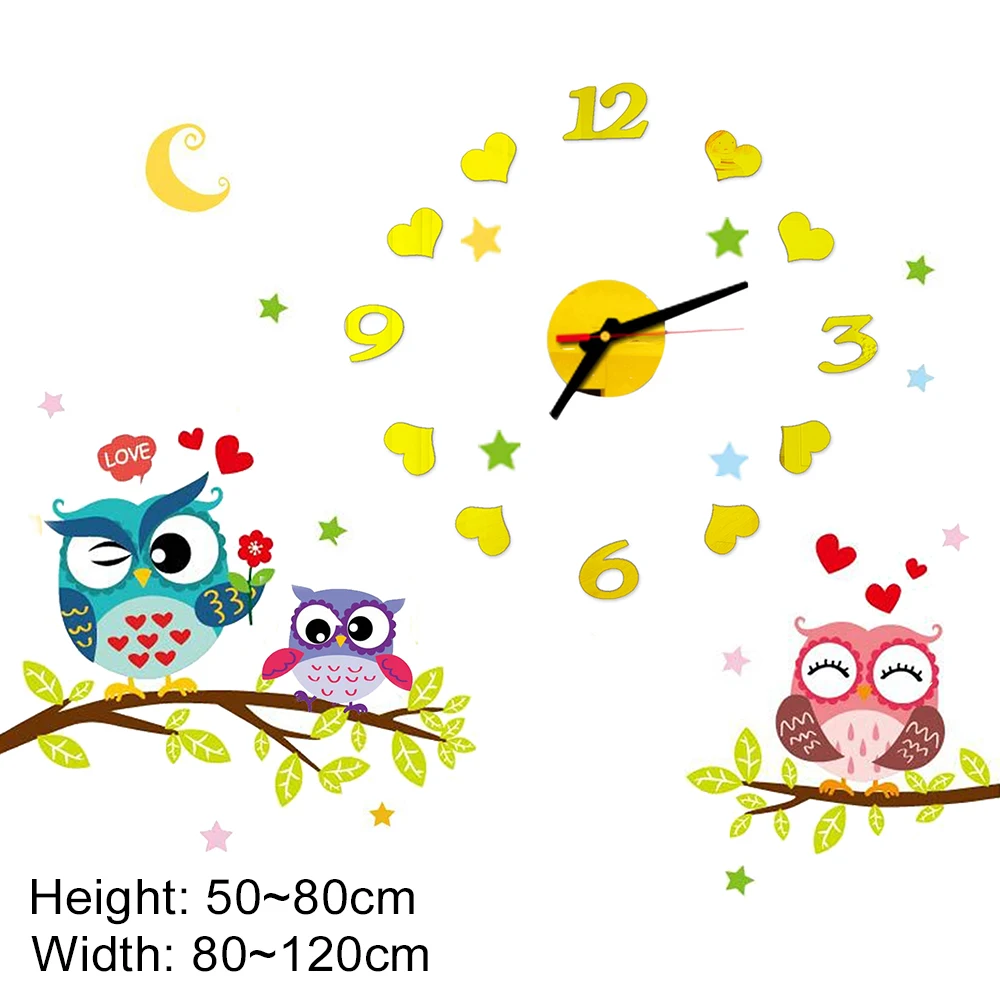 2022 Children'S Room 3D Diy Wall Clock Modern Home Decoration Owl  Art Sticker Decal Acrylic Quartz Watch Living Wall Clocks 