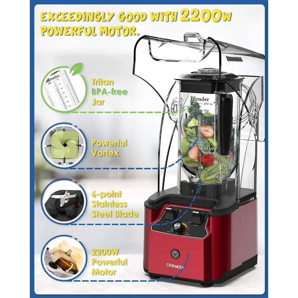 Soundproof Shield, 2200 Watt Professional Blenders for Kitchen with 80oz Pitcher and Self-