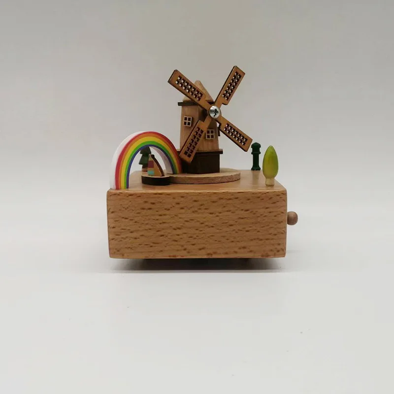 Wooden Hand Cranked Music Box Ornament Classical Carving Home Decor