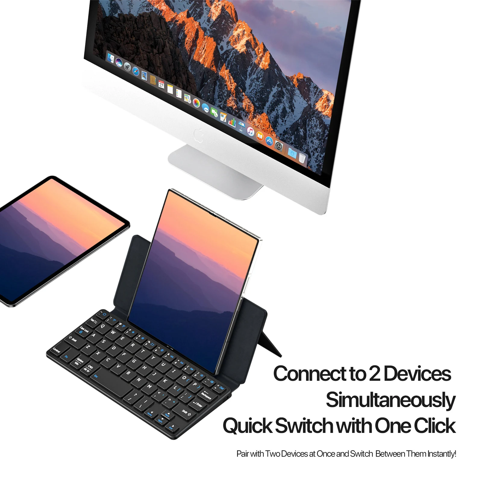 รูปสินค้า Bluetooth Mini Keyboard พร้อมขาตั้งมือถือ 2-in-1