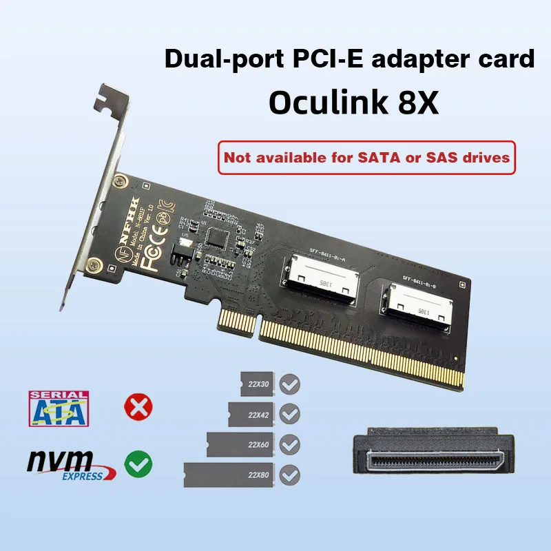 

Oculink PCIe 3.0 4.0 X16 To 2 Ports Oculink SFF-8612 8i SFF-8611 Adapter Card for Mainboard SSD Graphics Card