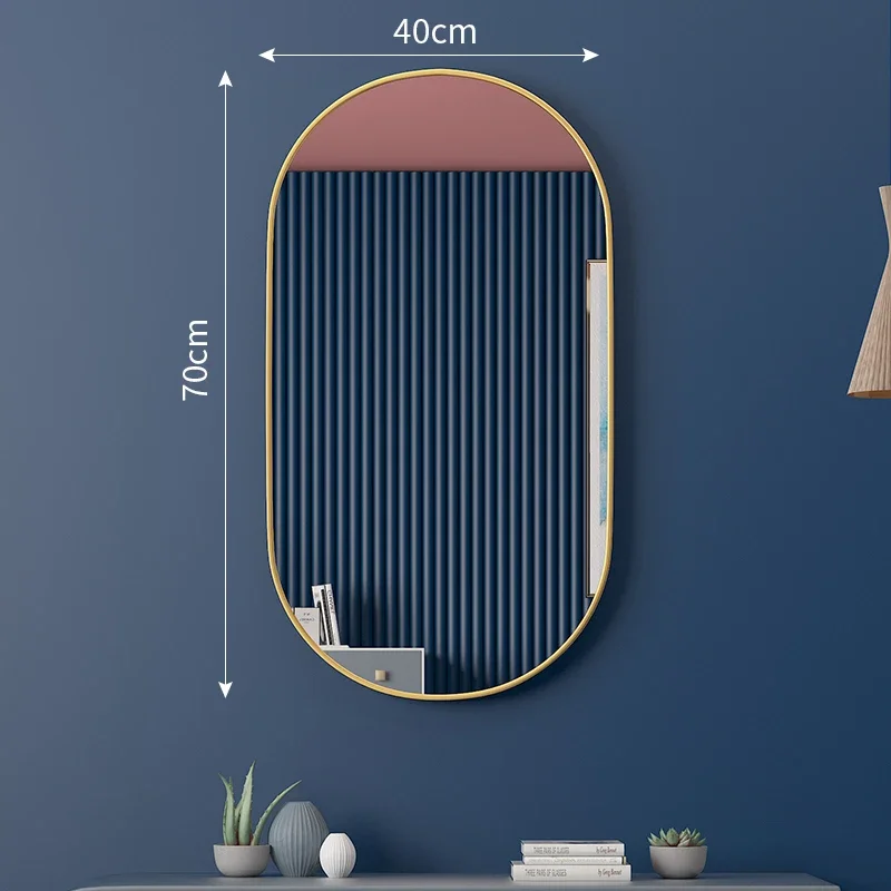 Golden Oval Bath Mirrors Wall Mounted Toilet Dressing Table Makeup Mirror Aluminum Alloy Bathroom Mirror Bathroom Home Decor 5