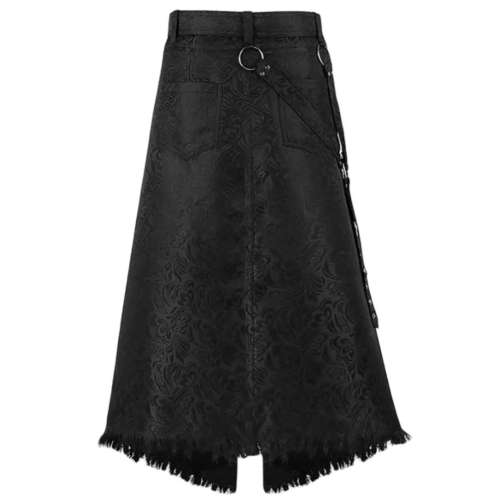 

Black High Waist Pleated Steampunk Rock Double Breasted Long Skirt Halloween Party Costume New Gothic Irregular Skirts For Men