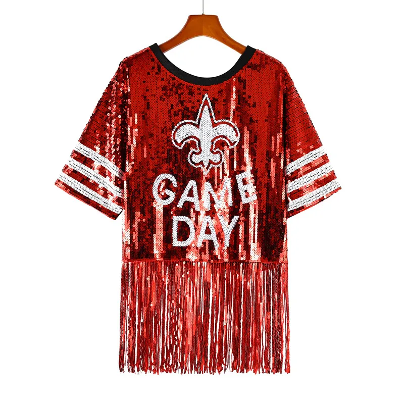 

Женская уличная одежда в стиле хип-хоп, прямая летняя одежда с геометрическими блестками, коротким рукавом, круглым вырезом и бахромой в стиле пэчворк