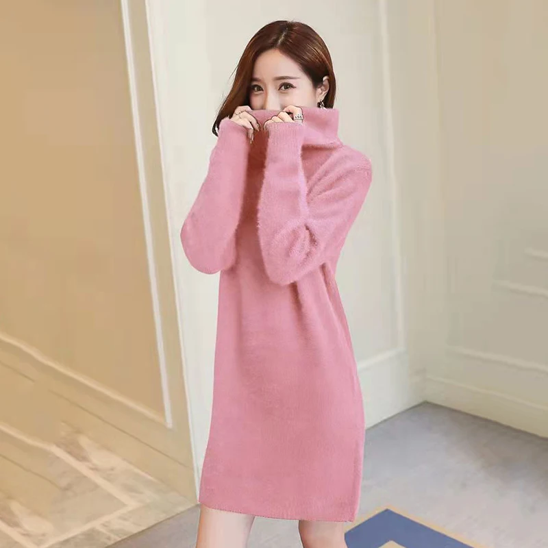 

Mink Velvet Sweater Dresses for Women, Long High-Necked, Thick, Loose Knit Skirt, Bottoming Shirt, New Fashion, Autumn Winte