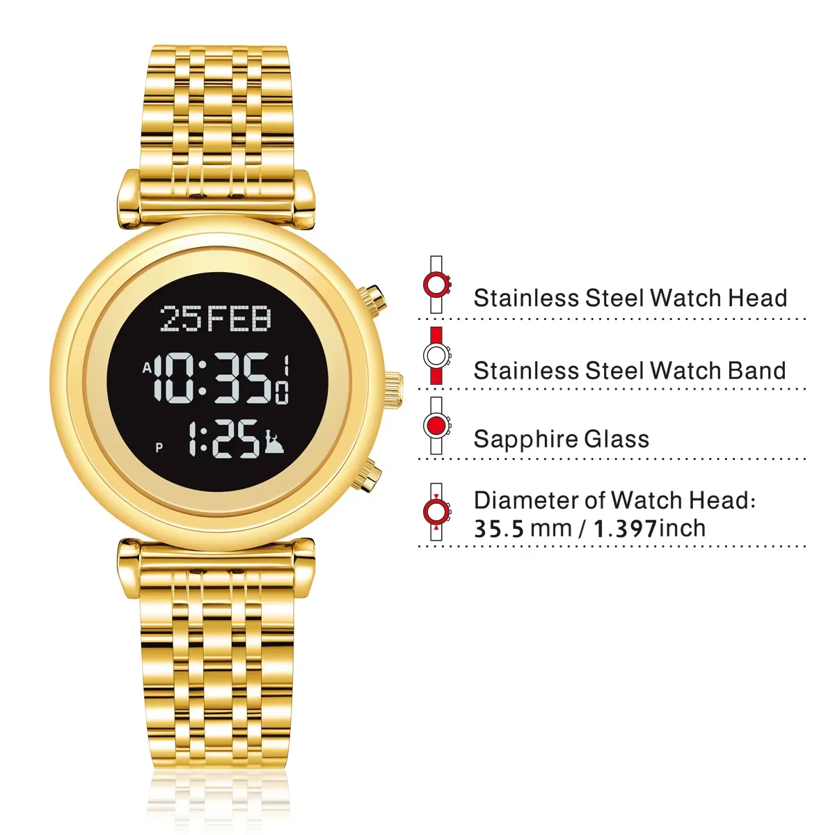 AL-SAHAR Multi-Language Islamic Azan Watch For Lady Ramanda Gift Wristwatch Muslim Prayer Time Alarming Digital Adhan Watch