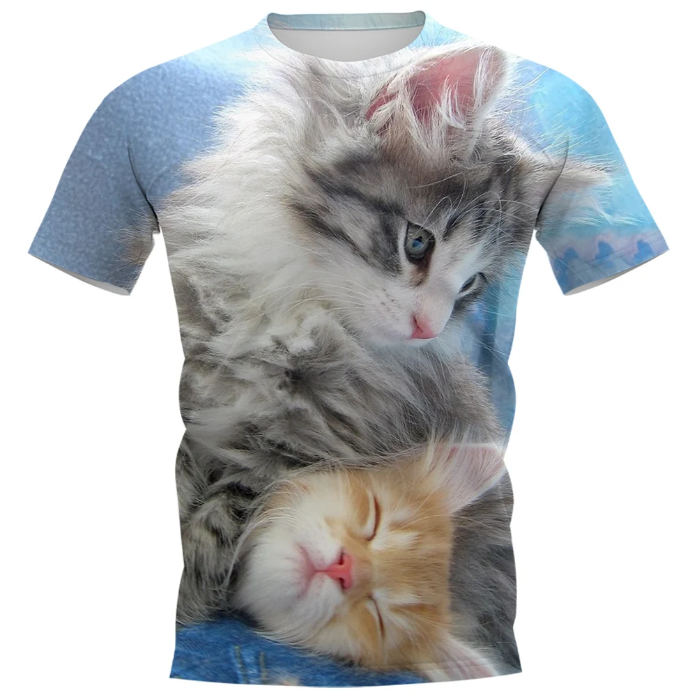 

Футболки HX с изображением животных, Забавные милые футболки с длинным ворсом и 3d-рисунком кошки, повседневные футболки для мужчин и женщин, летние футболки с коротким рукавом