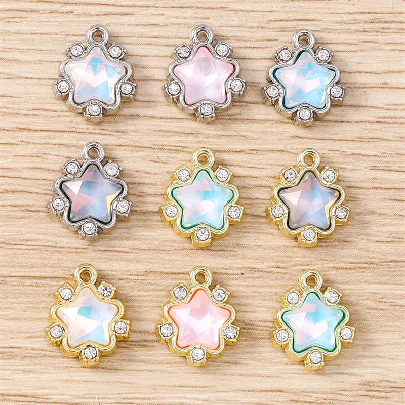 5 Stück 10 x 12 mm Mini-Zarte Kristall-Stern-Charms-Anhänger für Schmuckherstellung, DIY-Halsketten, Ohrringe, Armbänder, Zubehör, Geschenke