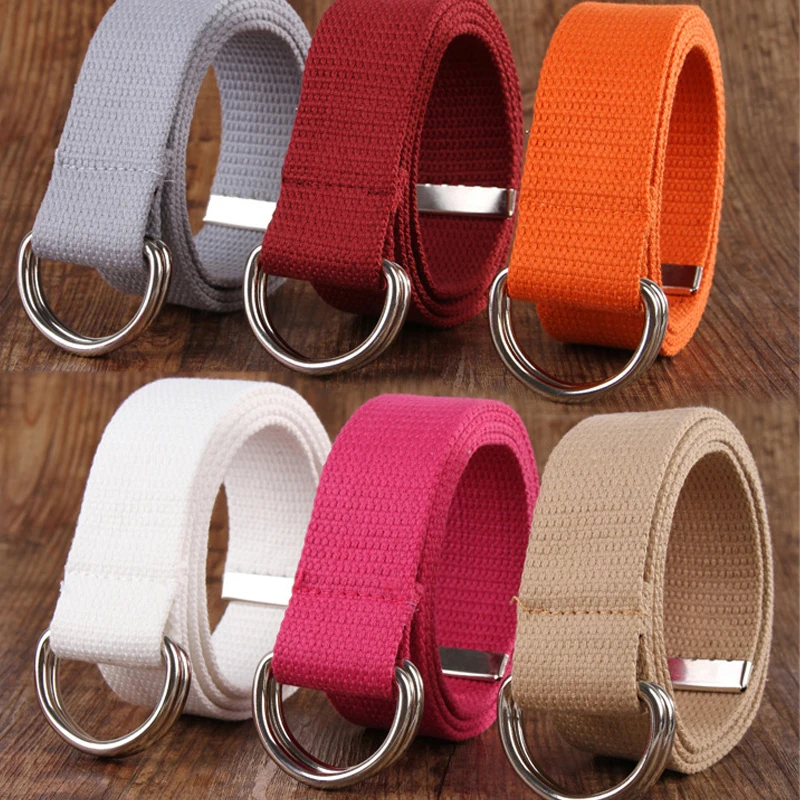 

Simple Solid Canvas All-match Waist Straps Fashion Women Canvas Belt D Shaped Double Ring Buckle Waistband Webbing Waist Belt
