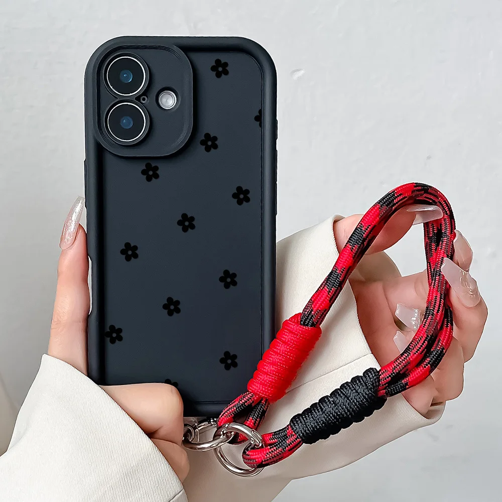 Flower Wrist Chain Lanyard Phone Case with Soft TPU Cover