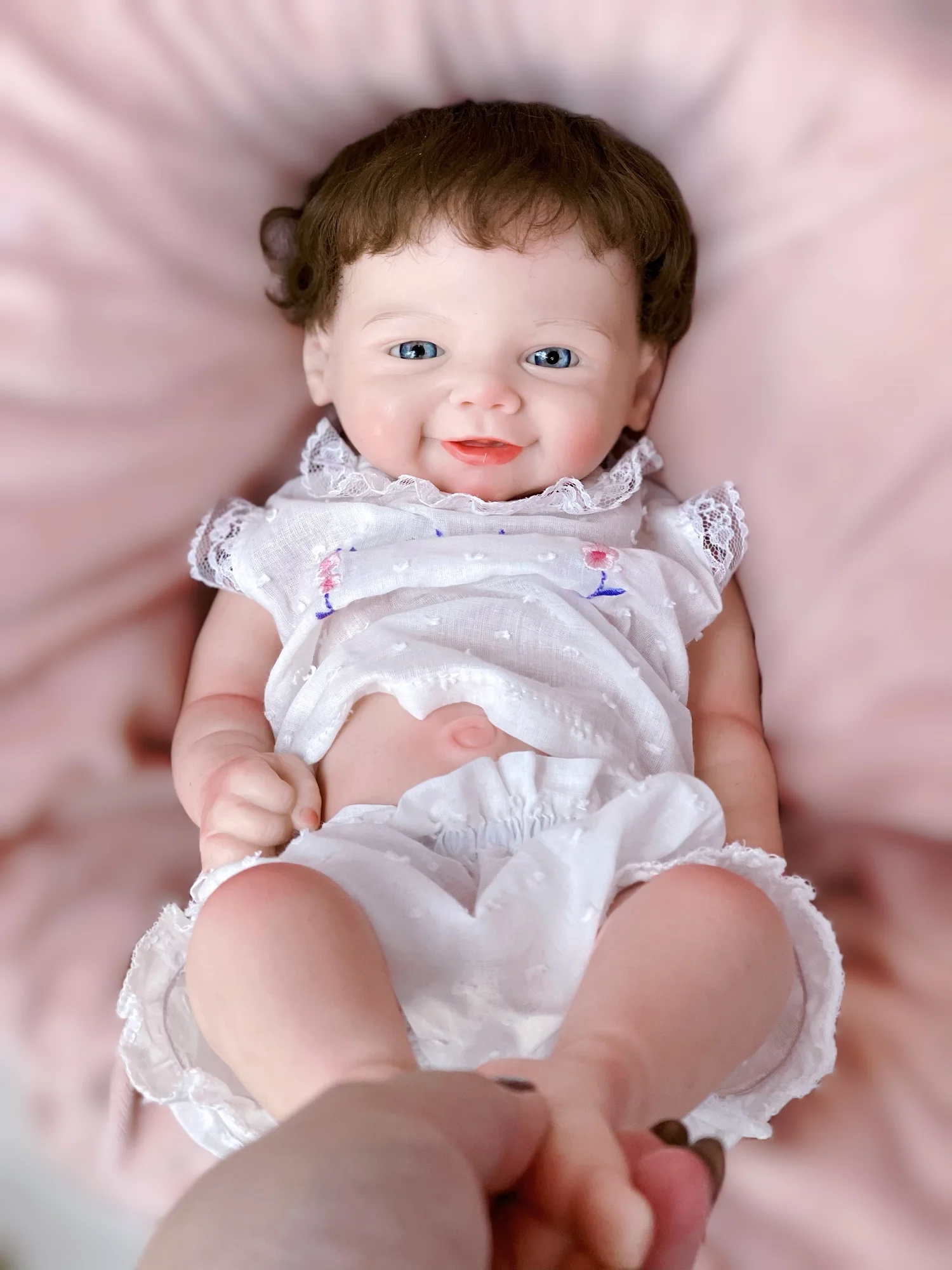 45cm 솔리드 실리콘 Vivienne Bebe 뿌리 머리카락이있는 다시 태어난 소녀 3D 페인트 피부 보이는 정맥 수제 실물 같은  인형